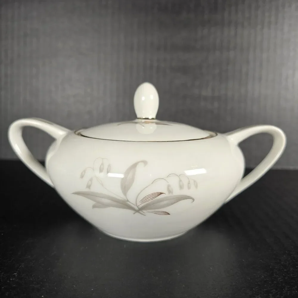 Kaysons Fine China Japan Golden Rhapsody 1961 Cream and Lidded Sugar Bowl MCM